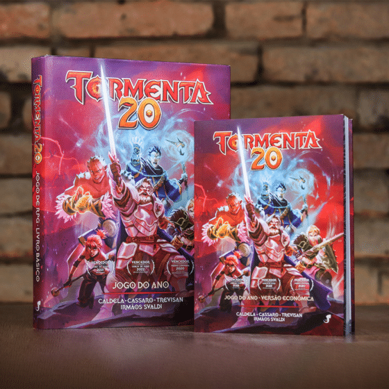 Fotografia colorida com dois exemplares e Tormenta20 - edição jogo do ano.